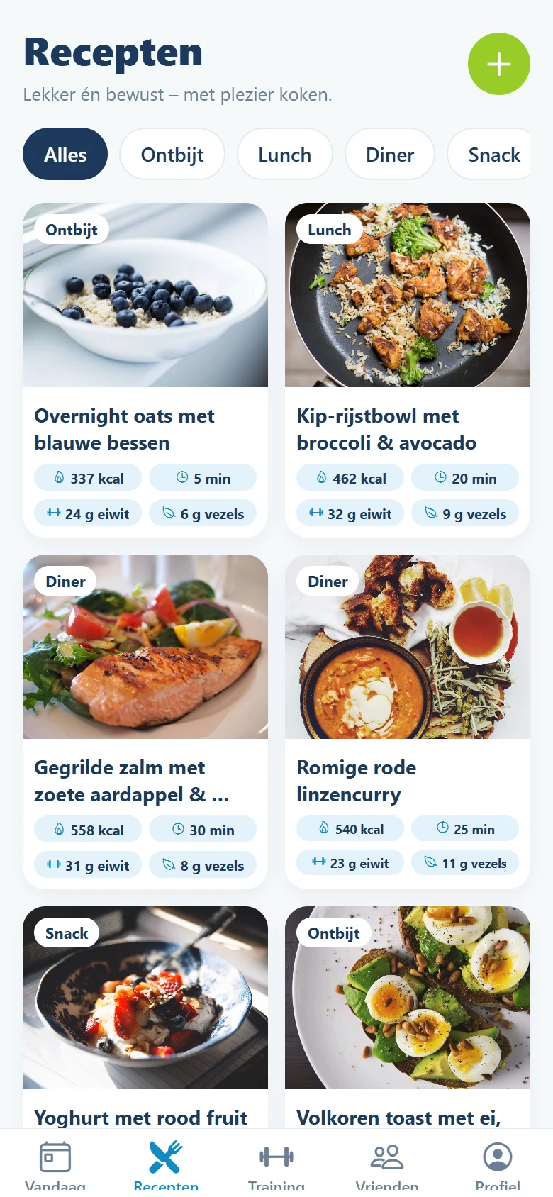 De app: recepten met kcal en eiwit.